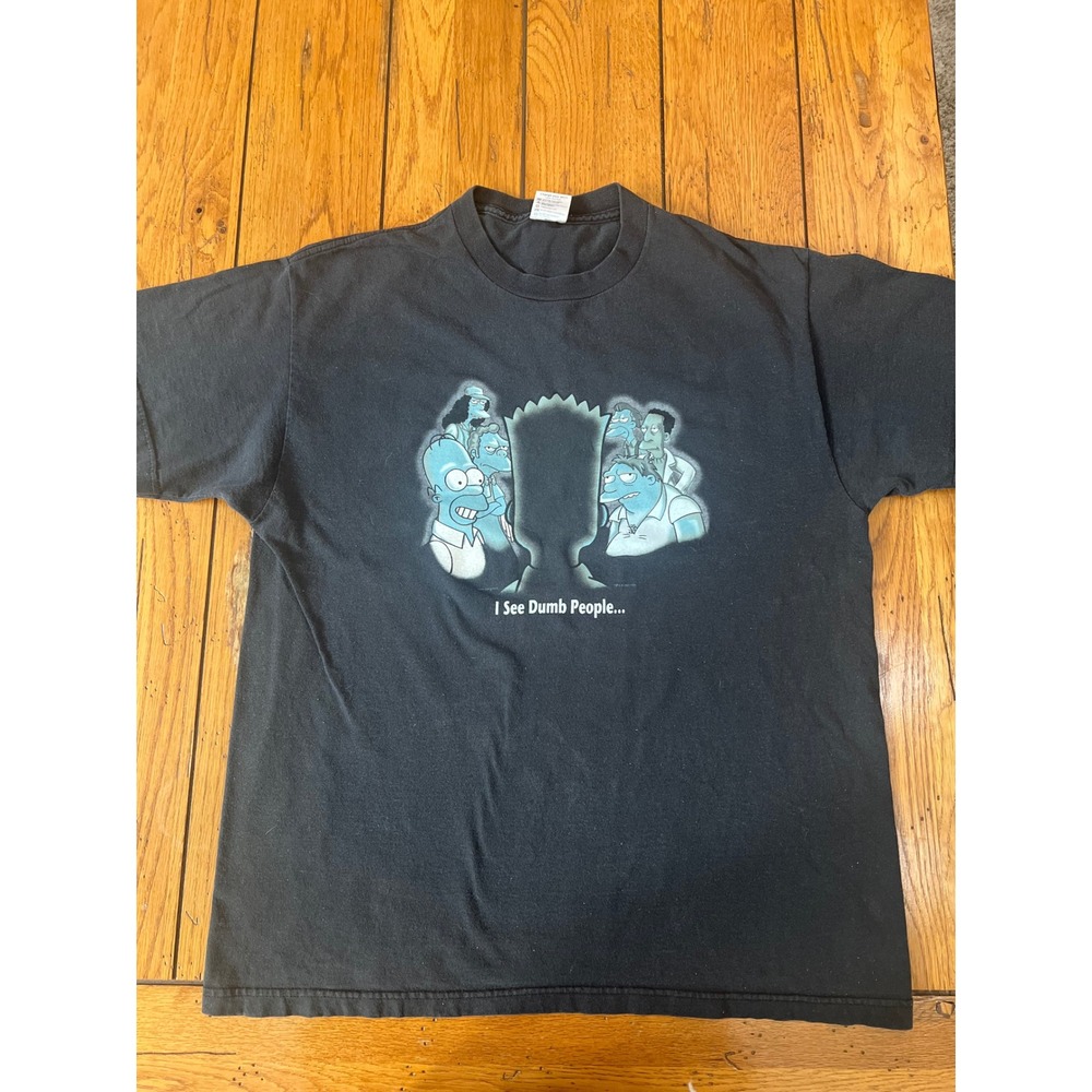 Vintage 2001 The Simpsons I See Dumb People T-Shirt Delta Pro Weight Black L